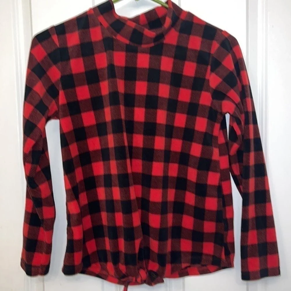 Old Navy Girls Denim Vest Red Buffalo Plaid‎ fleece 14/16  Woodsy valentines